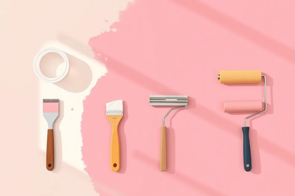 Outils de peinture disposés dans l'ordre des étapes du chantier